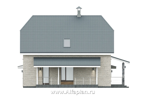 «Династия» - проект дома с мансардой, мастер спальня, с террасой сбоку и гаражом с мастерской - превью фасада дома