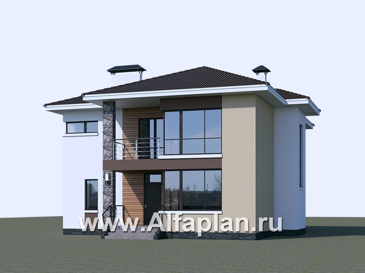 Проекты домов Альфаплан - «Формула успеха» - современный коттедж с угловыми окнами - дополнительное изображение №2