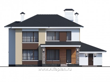Проекты домов Альфаплан - «Формула успеха» - современный коттедж с угловыми окнами - превью фасада №4