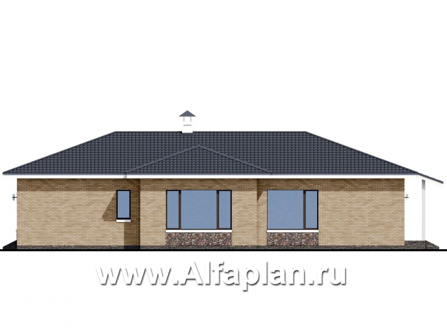 Проекты домов Альфаплан - «Муза» - современный одноэтажный коттедж с сауной - изображение фасада №2