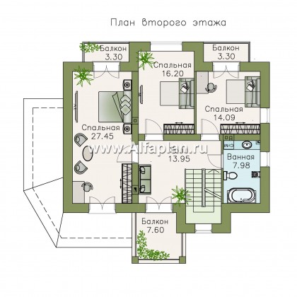 Проекты домов Альфаплан - «Разумовский» - элегантный загородный коттедж - превью плана проекта №2