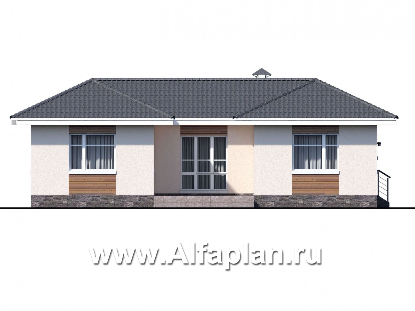 «Атриум» - проект одноэтажного дома из газобетона, планировка с внутренним двориком - фасад дома