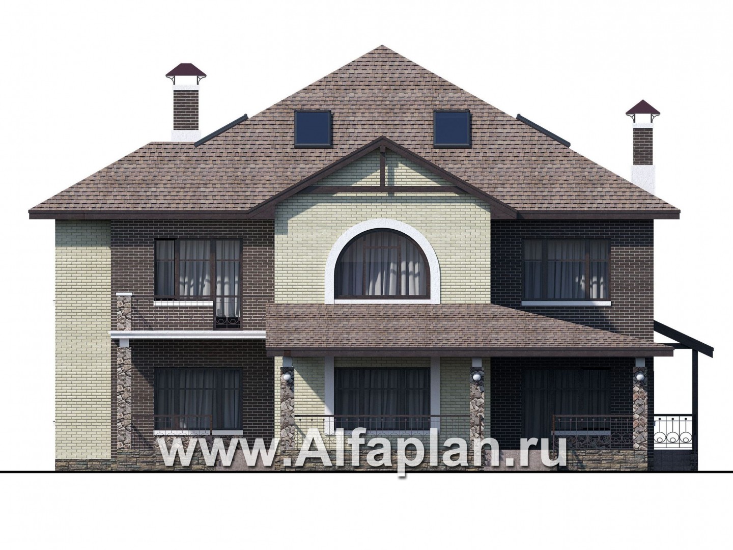 Проекты домов Альфаплан - «Демидов» - респектабельный особняк с мансардой - изображение фасада №4