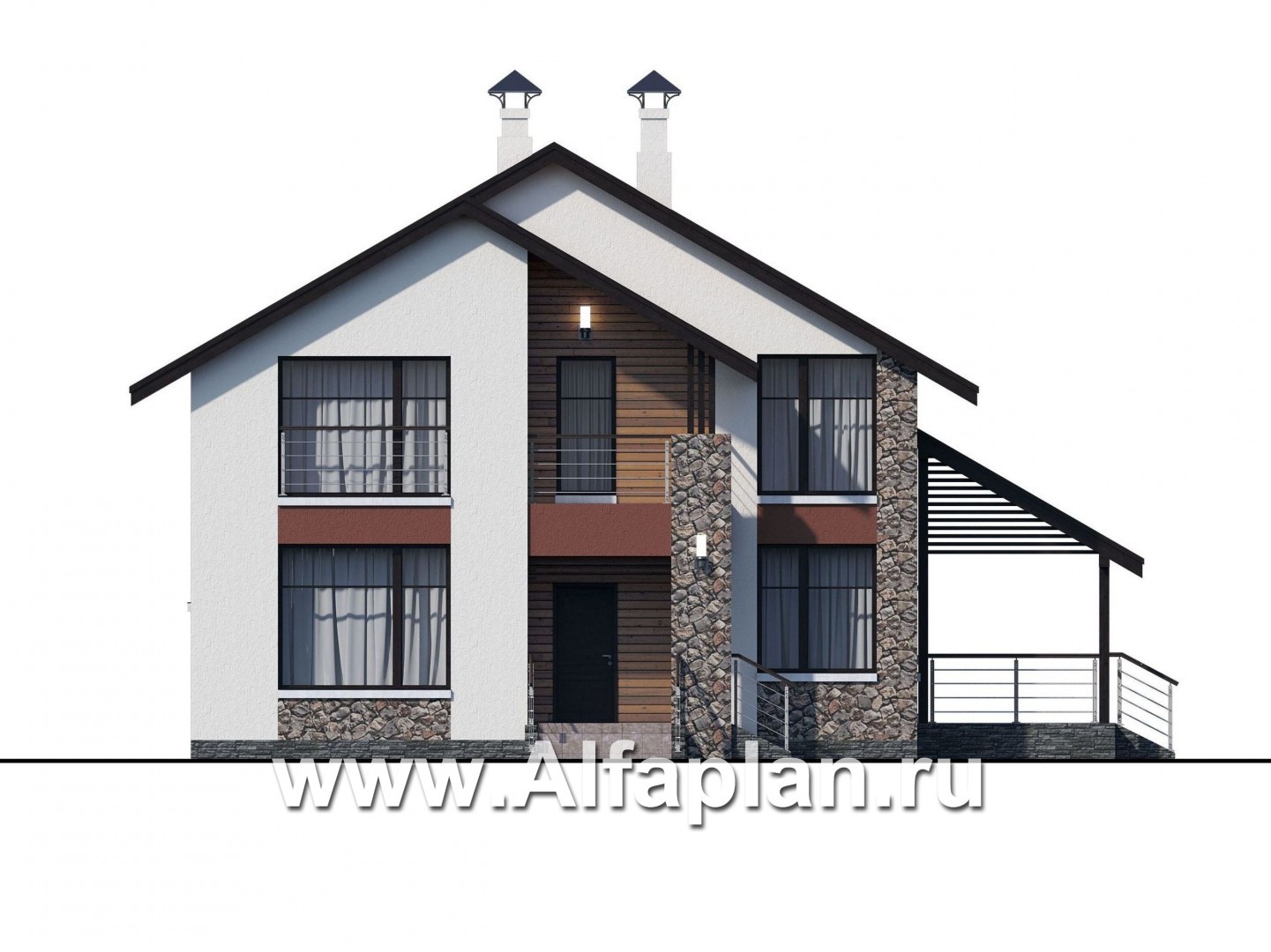 Проекты домов Альфаплан - Компактный дом с пятью спальными комнатами - изображение фасада №1