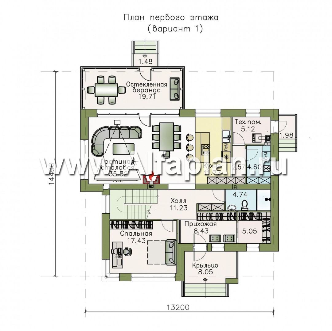 Проекты домов Альфаплан - «Прайд» - современный коттедж с остекленной верандой - план проекта №1