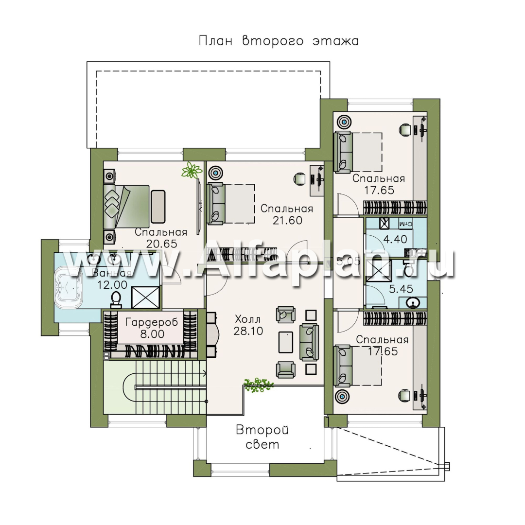Проекты домов Альфаплан - « Альстер» — трехэтажный коттедж с эксплуатируемой кровлей - изображение плана проекта №2