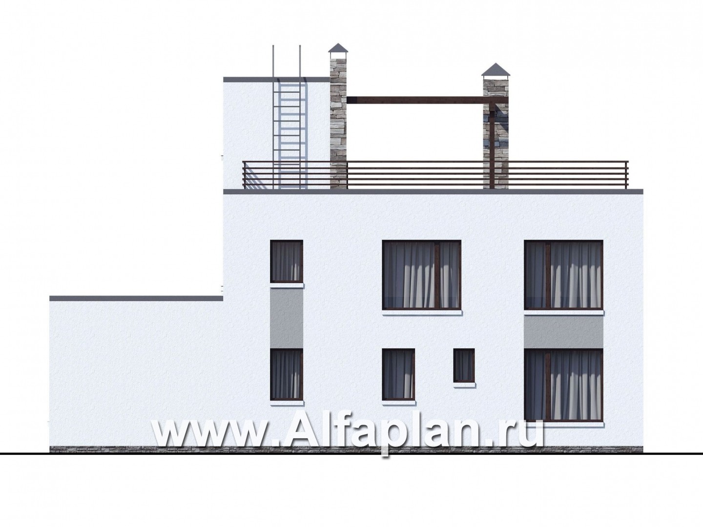 Проекты домов Альфаплан - «Гоген» - коттедж с эксплуатируемой кровлей - изображение фасада №4