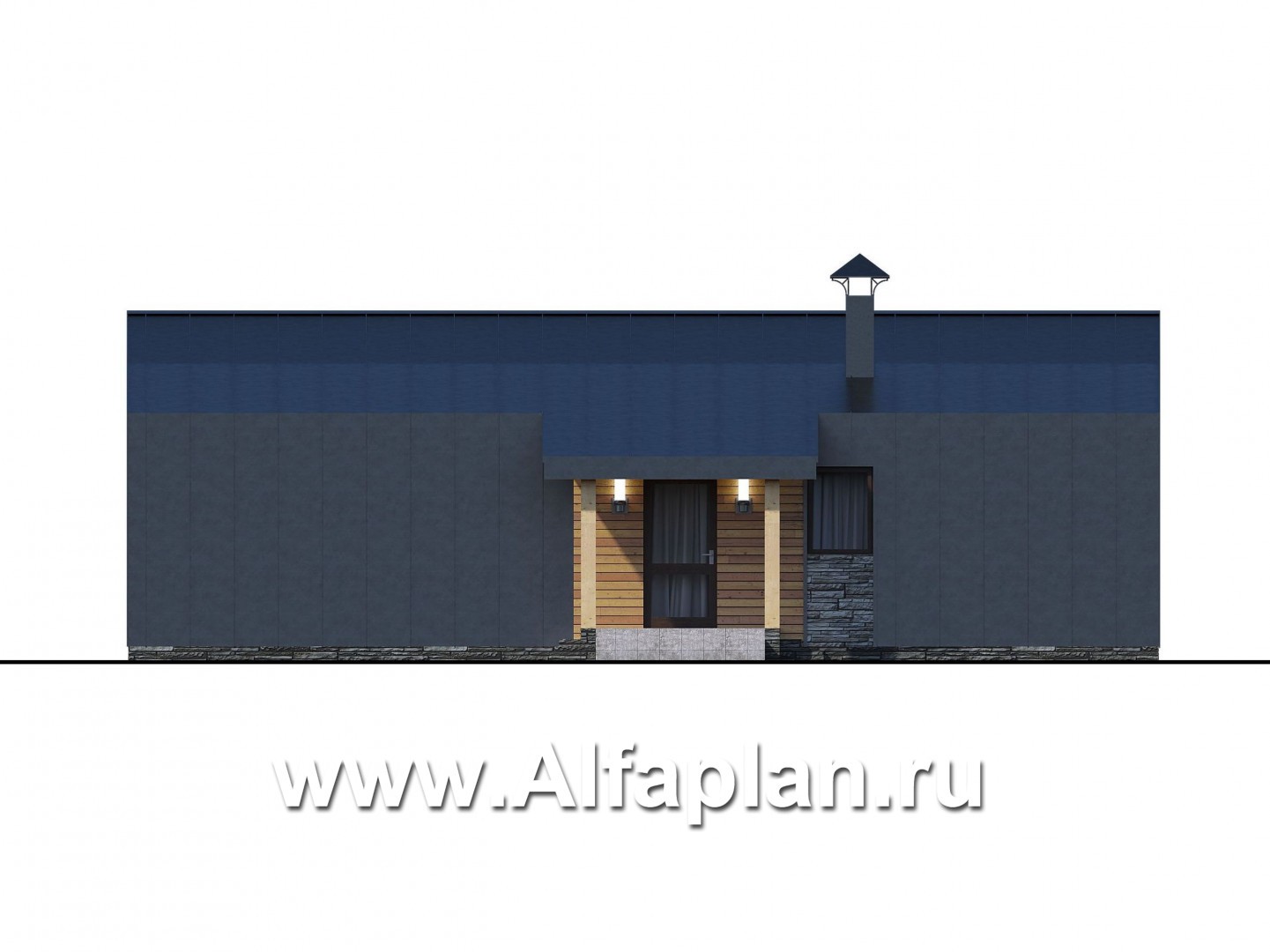 Проекты домов Альфаплан - «Каппа» - небольшой одноэтажный коттедж с террасой - изображение фасада №3