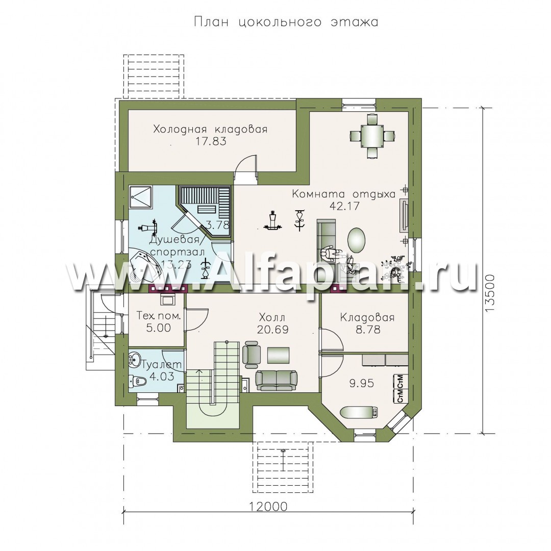 Проекты домов Альфаплан - «Феникс» - коттедж с компактным планом и цокольным этажом - изображение плана проекта №3