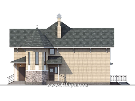 «Бестужев» - проект двухэтажного коттеджа, с эркером и с террасой, план дома с кабинетом на 1 эт - превью фасада дома