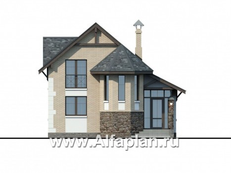 Проект дома с мансардой , с эркером и с террасой, в стиле дачи 19-го века - превью фасада дома
