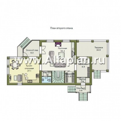 Проекты домов Альфаплан - «Яблоко» - дом для узкого участка с рельефом - превью плана проекта №2