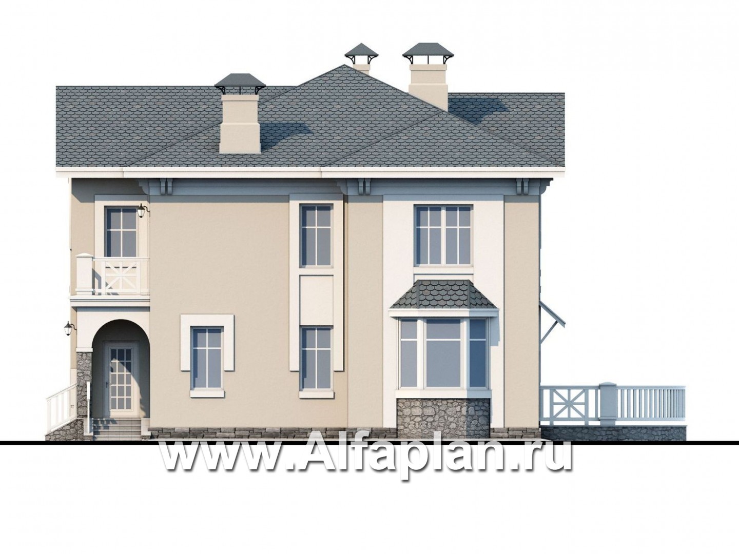 Проекты домов Альфаплан - «Родное сердце» - дом на две семьи для детей и родителей - изображение фасада №2