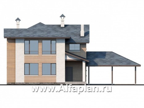Проекты домов Альфаплан - «Безоблачный край» - коттедж с эркером и навесом для машин - превью фасада №4