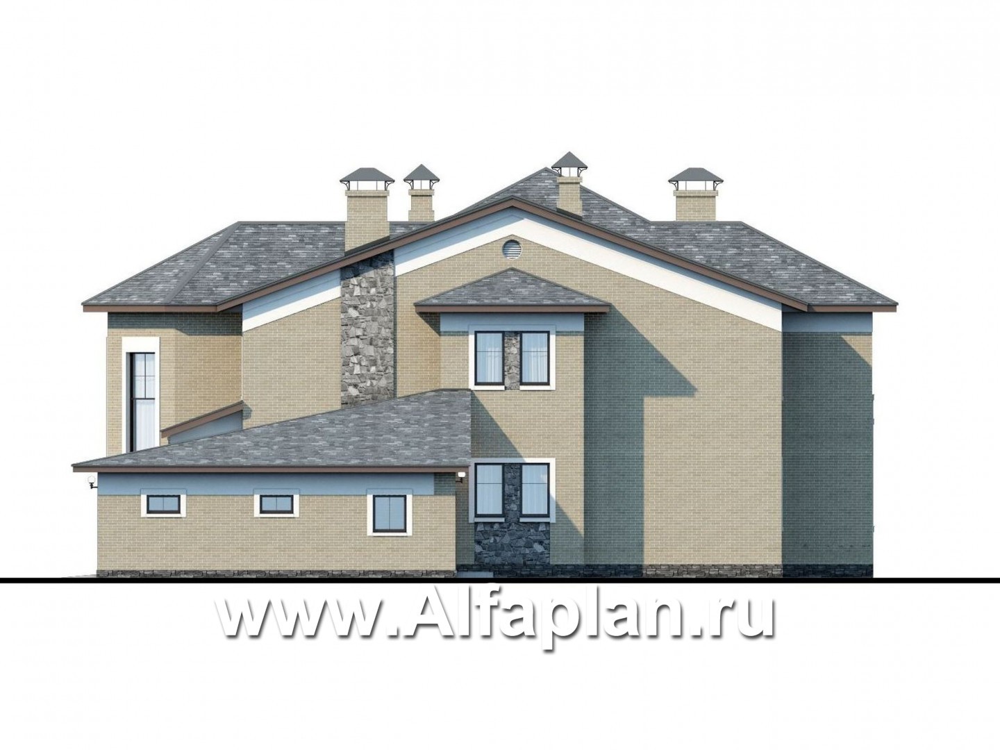 Проекты домов Альфаплан - «Пятьсот квадратов»-комфортабельный загородный особняк бизнес класса - изображение фасада №2