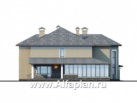 Проекты домов Альфаплан - «Пятьсот квадратов»-комфортабельный загородный особняк бизнес класса - превью фасада №3