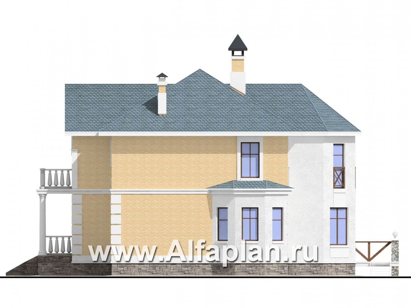 Проекты домов Альфаплан - Двухэтажный коттедж в стиле «Петровское барокко» - изображение фасада №2