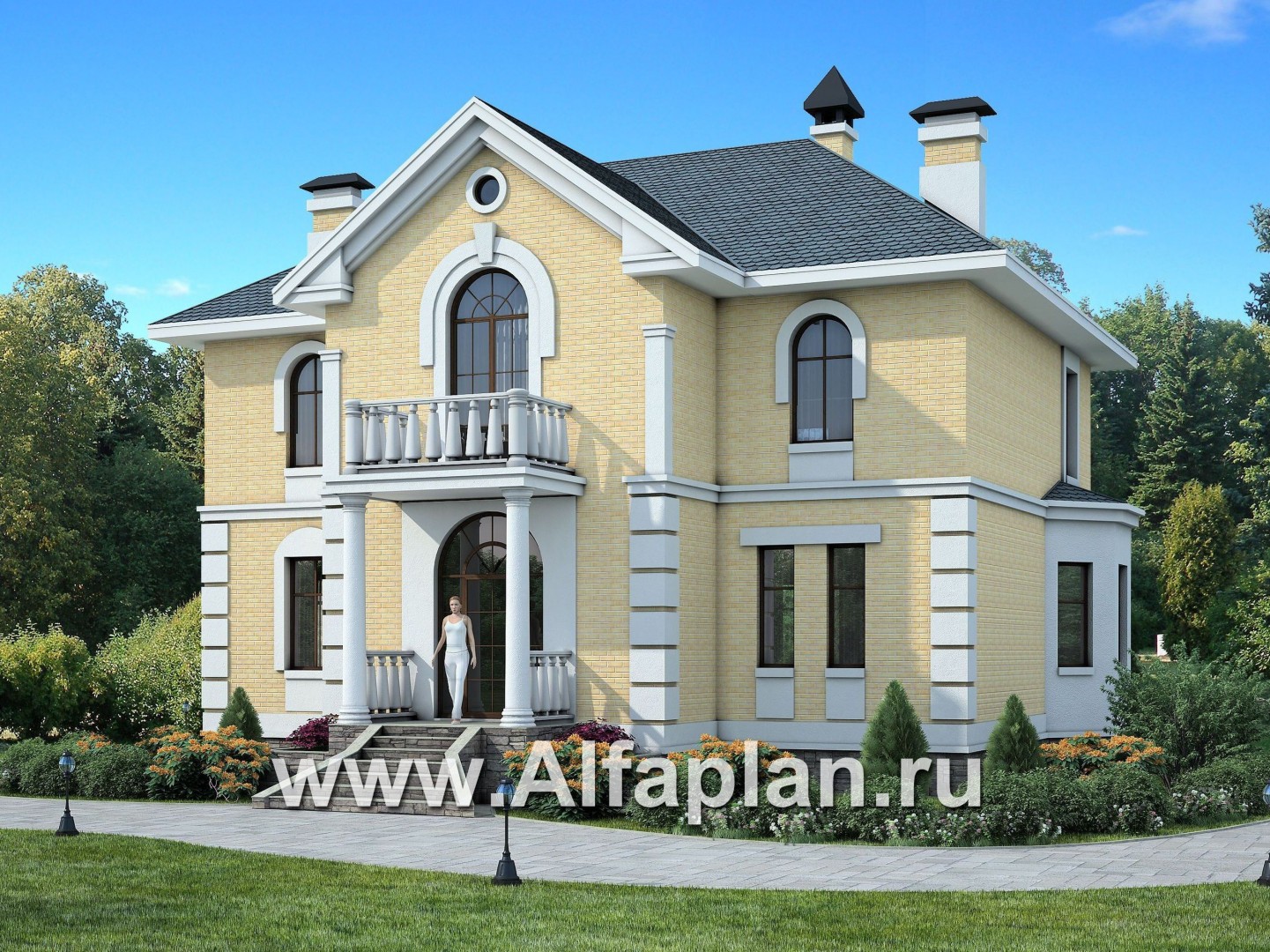 Проекты домов Альфаплан - Двухэтажный коттедж в стиле «Петровское барокко» - основное изображение