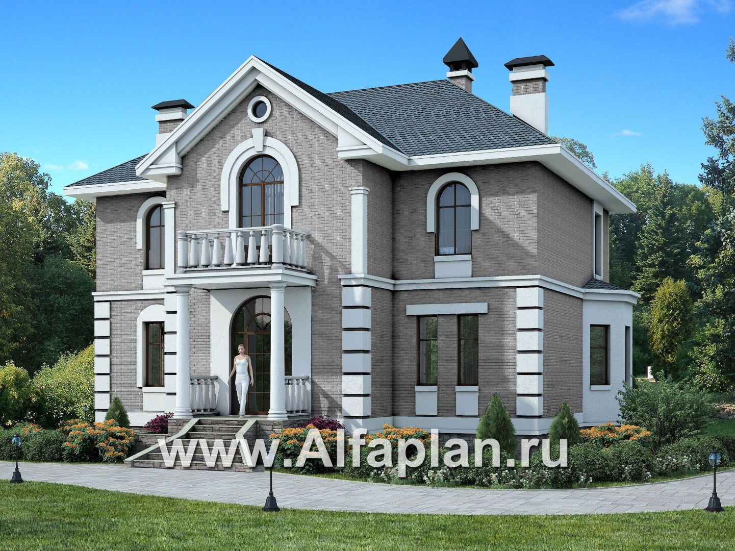 Проекты домов Альфаплан - Двухэтажный коттедж в стиле «Петровское барокко» - дополнительное изображение №1