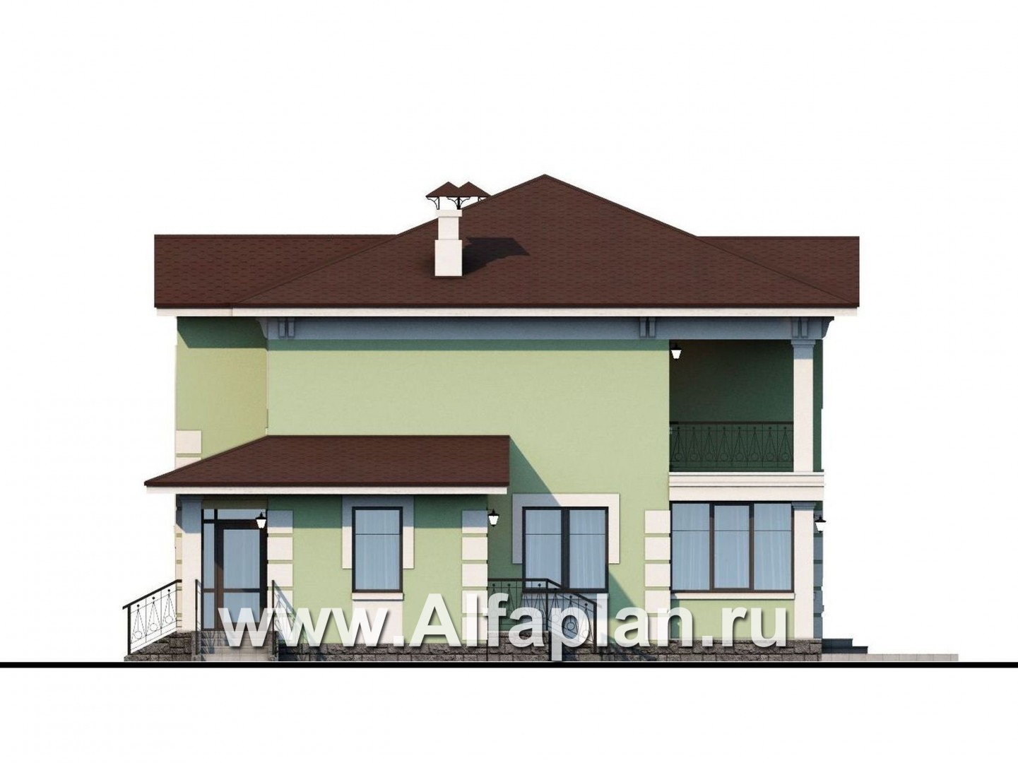 Проекты домов Альфаплан - «Кваренги» - коттедж с террасой и навесом для машины - изображение фасада №2