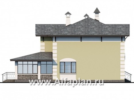 «Рождествено»- проект двухэтажного дома, планировка с кабинетом на 1 эт, с большой верандой и навесом для 1 авто - превью фасада дома