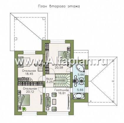 «Рождествено»- проект двухэтажного дома, планировка с кабинетом на 1 эт, с большой верандой и навесом для 1 авто - превью план дома