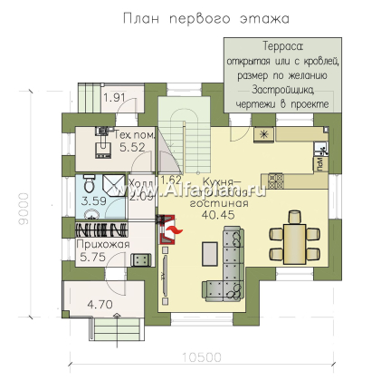 «Семейное гнездо» - проект дома с мансардой, из кирпича, с открытой современной планировкой - превью план дома