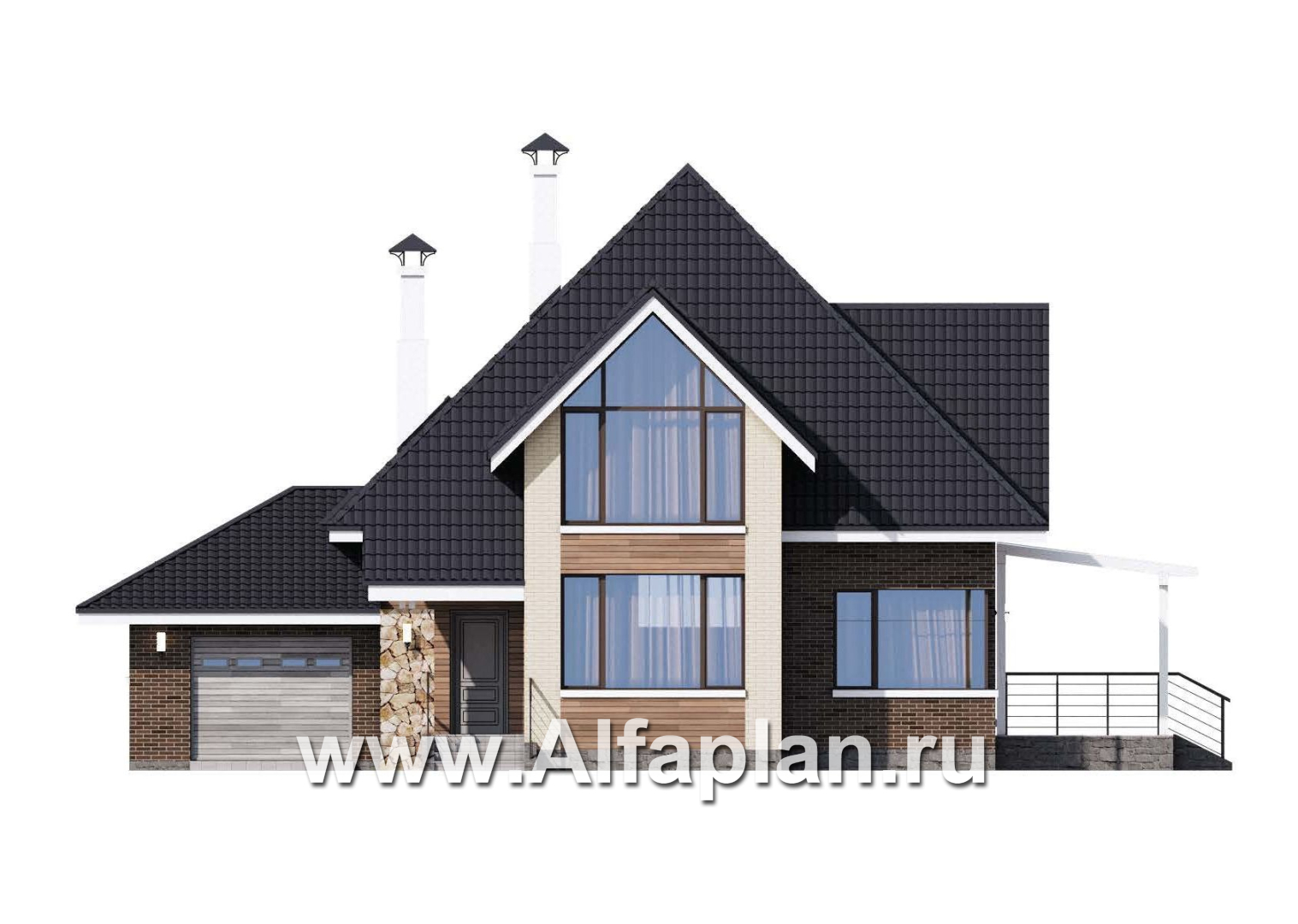 Проекты домов Альфаплан - «Альтаир» - современный мансардный дом с гаражом - изображение фасада №1