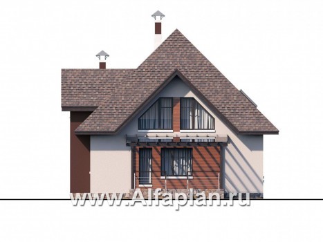 «Орион» - красивый проект дома с мансардой, из кирпича или газобетона, с террасой, современный стиль - превью фасада дома