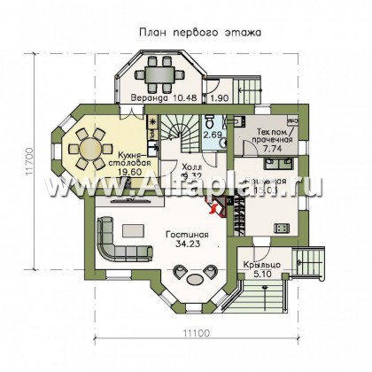 «Успех» - проект двухэтажного дома,  с верандой и с эркером - превью план дома