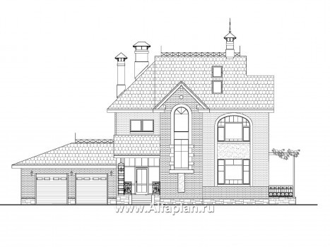 Проекты домов Альфаплан - «Дипломат Плюс» - дом с бильярдной и гаражом на два автомобиля - превью фасада №1