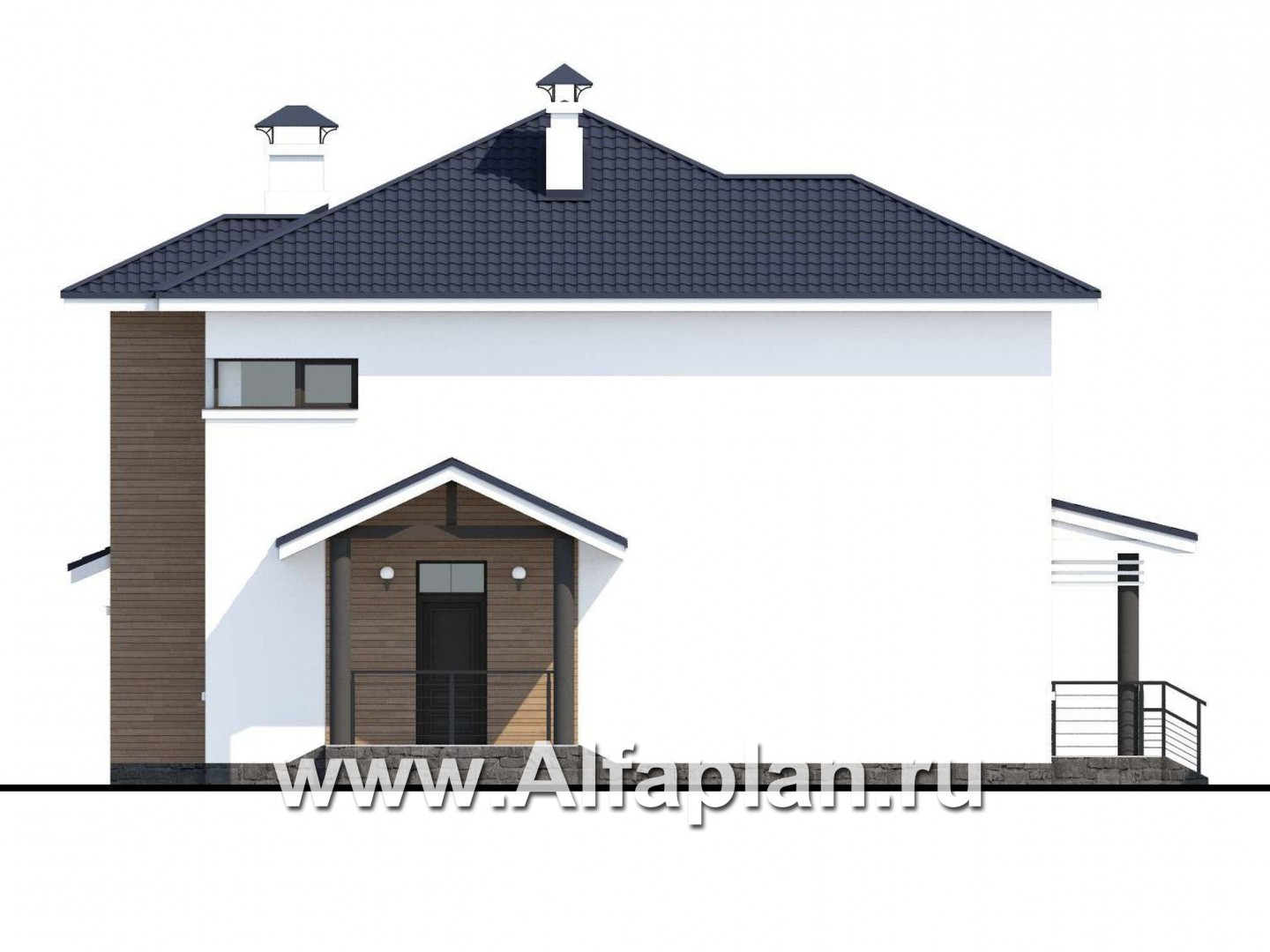 Проекты домов Альфаплан - «Эффект бабочки» - современный дом с верандой и террасой - изображение фасада №3
