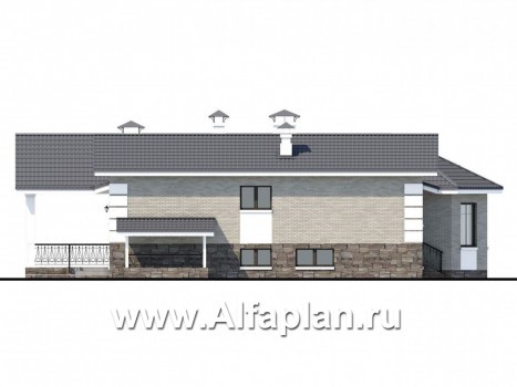 Проекты домов Альфаплан - «Тайный советник» - полутораэтажный коттедж с небольшим цоколем - превью фасада №3