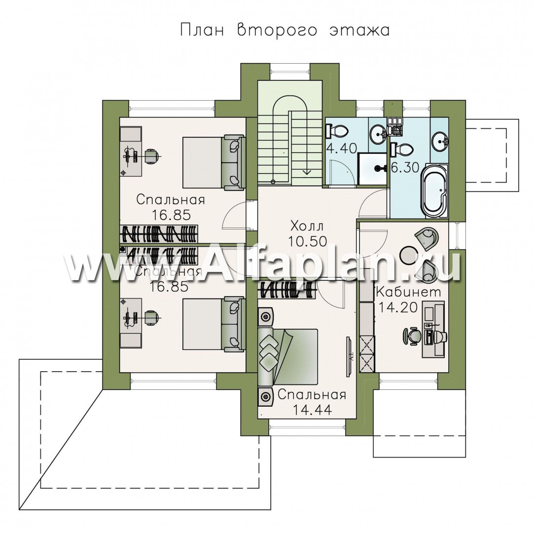Проекты домов Альфаплан - «Светлая полоса» - современный двухэтажный коттедж с верандой - план проекта №2