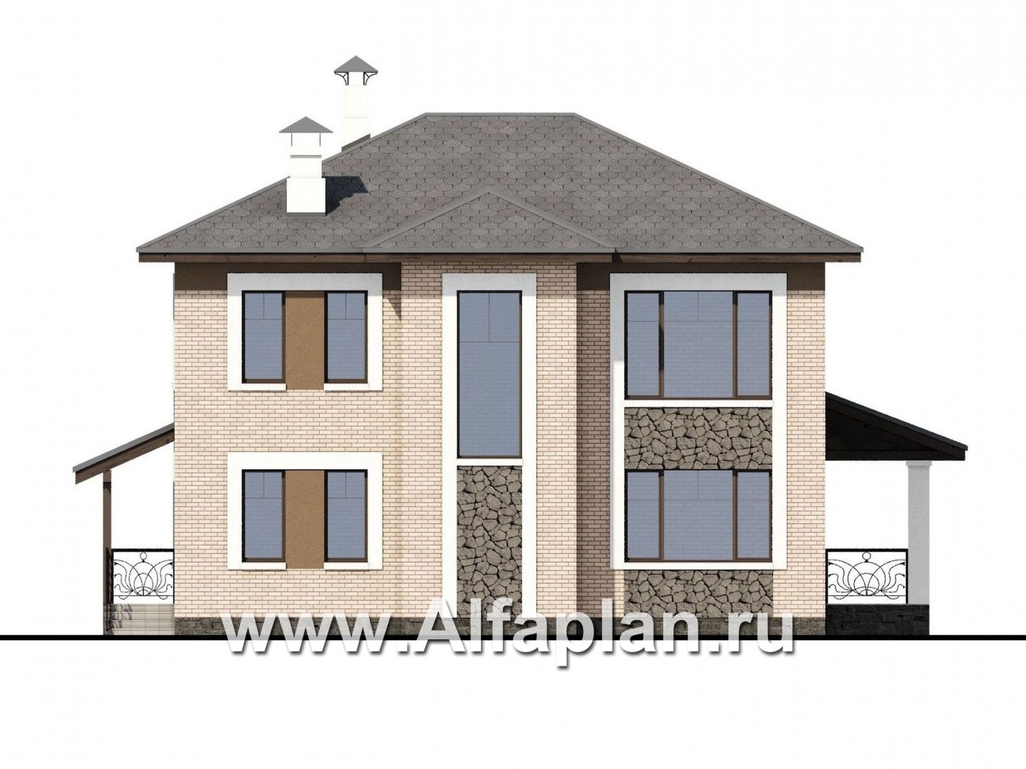 Проекты домов Альфаплан - «Арт-Нуво» - респектабельный двухэтажный дом в стиле модерн - изображение фасада №4