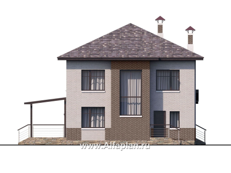 «Печора» - проект двухэтажного дома, в современном стиле, со вторым светом гостиной, с сауной и с террасой - превью фасада дома
