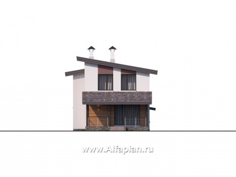 Проекты домов Альфаплан - «Арс» - дом с гаражом-навесом для узкого участка - превью фасада №3