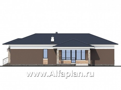 «Ариадна» - проект одноэтажного дома, планировка 3 спальни, c террасой, в современном стиле - превью фасада дома