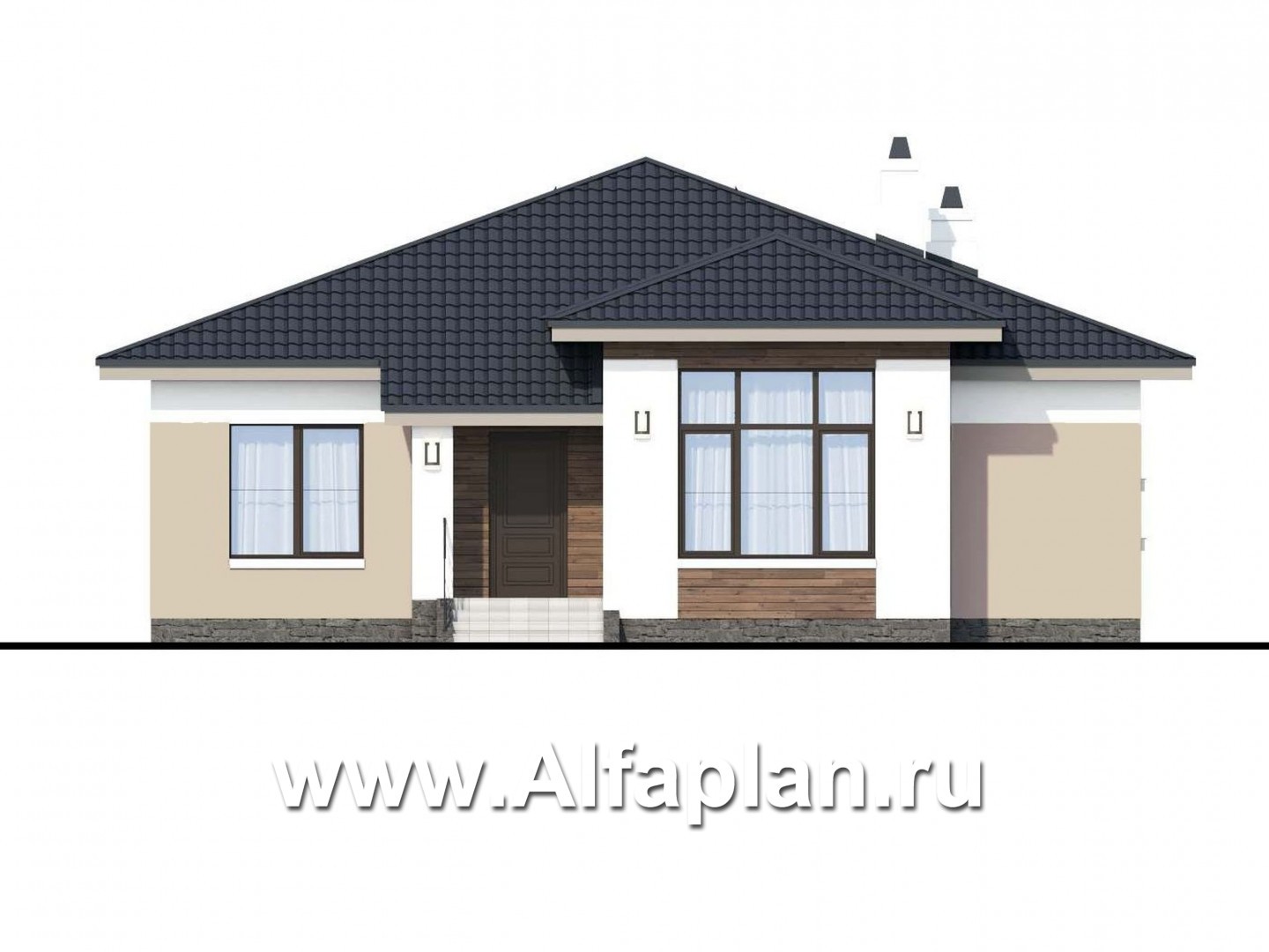 Проекты домов Альфаплан - «Княженика» - проект экономичного одноэтажного дома  сауной - изображение фасада №1