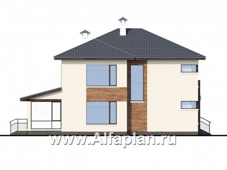 «Прайд» - проект современного двухэтажного дома, мастер спальня, с террасой и сауной - превью фасада дома