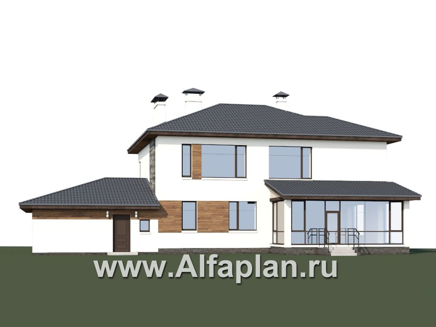 Проекты домов Альфаплан - «Прайд» - современный коттедж с остекленной верандой и гаражом - дополнительное изображение №2