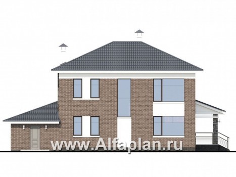 Проекты домов Альфаплан - «Летний вечер» - современный двухэтажный коттедж с гаражом и верандой - превью фасада №4