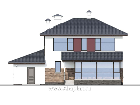 «Орбита» - проект двухэтажного дома, удобная планировка с террасой и с гаражом, в современном стиле - превью фасада дома