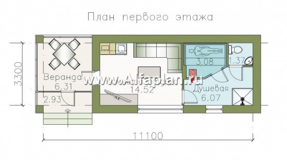 Проекты домов Альфаплан - Дом для отдыха (баня) для небольшого  участка - превью плана проекта №1
