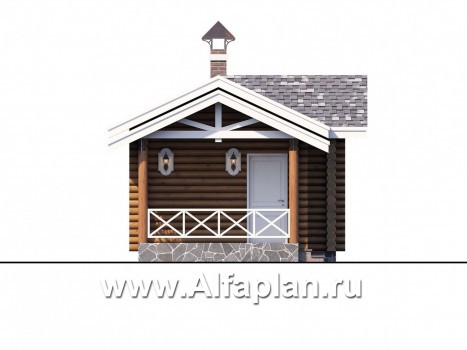 Проекты домов Альфаплан - Узкая деревянная баня с гостевой спальной - превью фасада №3