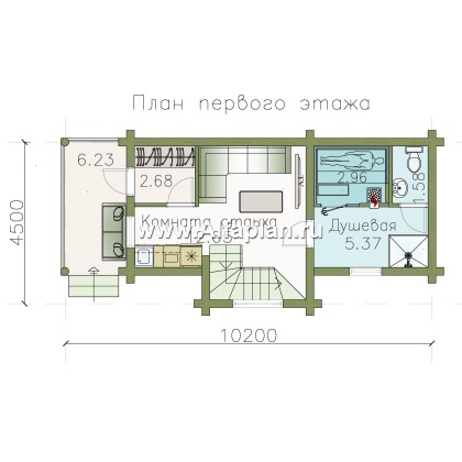 Проекты домов Альфаплан - Баня из бревен с гостевой спальной комнатой в мансарде - превью плана проекта №1