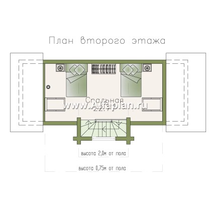 Проекты домов Альфаплан - Баня из бревен с гостевой спальной комнатой в мансарде - превью плана проекта №2