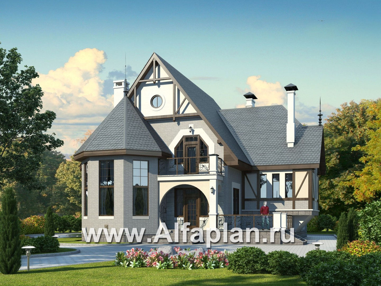 Проекты домов Альфаплан - «Пенаты» - дом с богатой живописной архитектурой - основное изображение
