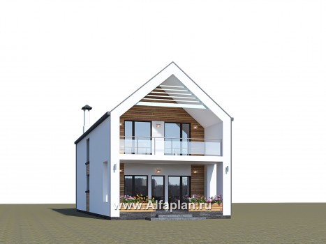 «Барн» - проект дома с мансардой, современный стиль барнхаус, с сауной, с террасой и балконом - превью дополнительного изображения №2
