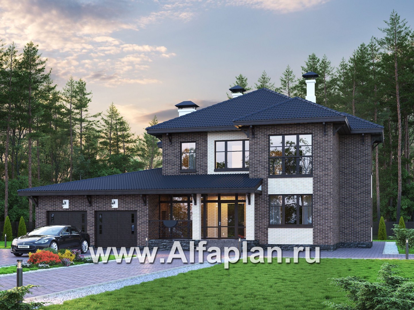 «Монтекки» - проект двухэтажного дома, с террасой и гаражом на 2 авто, в немецком стиле, баварская кладка - основное изображение